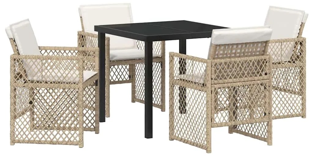 Conjunto de Jantar de 5 Peças para Jardim com Almofadas Bege Poliéster