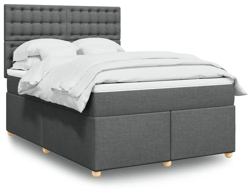 vidaXL Cama com molas/colchão 140x200 cm tecido cinzento-escuro