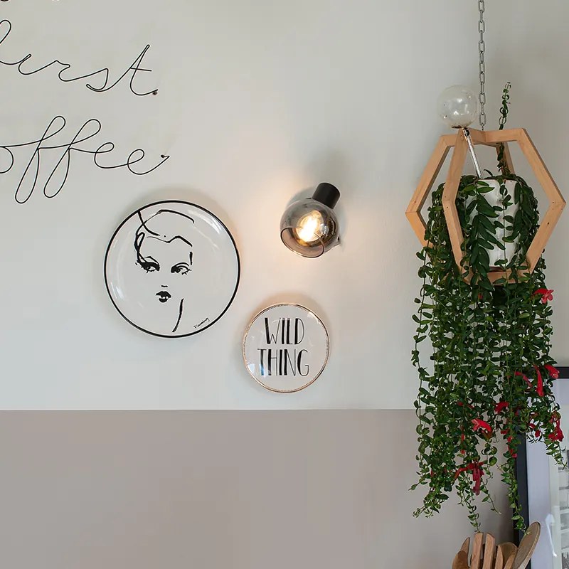 Foco Art Deco Preto com Vidro Fumado - Vidro
