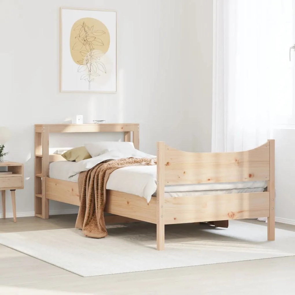 Estrutura de cama com cabeceira 75x190 cm pinho maciço