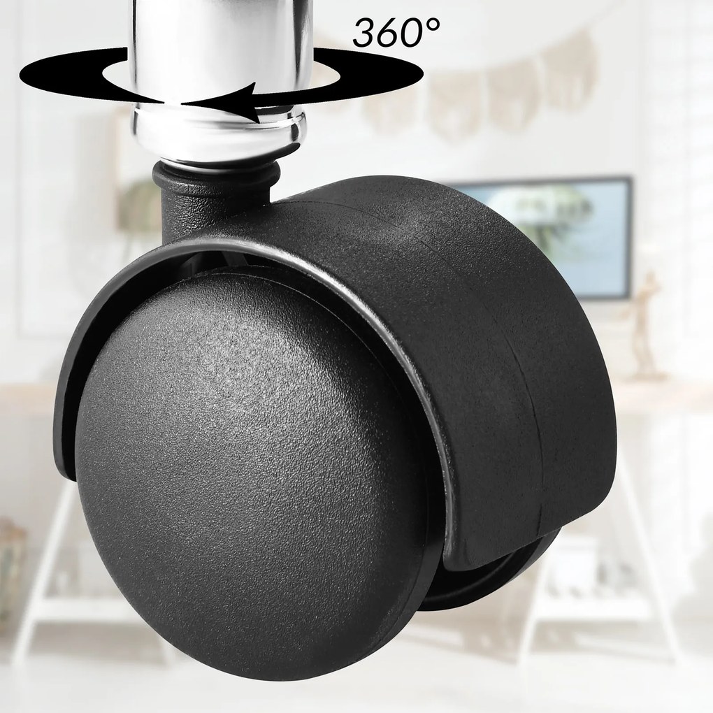 Banco giratória em 360° com rodas em couro sintético Ø35 x 50 x 51-65 cm Branco