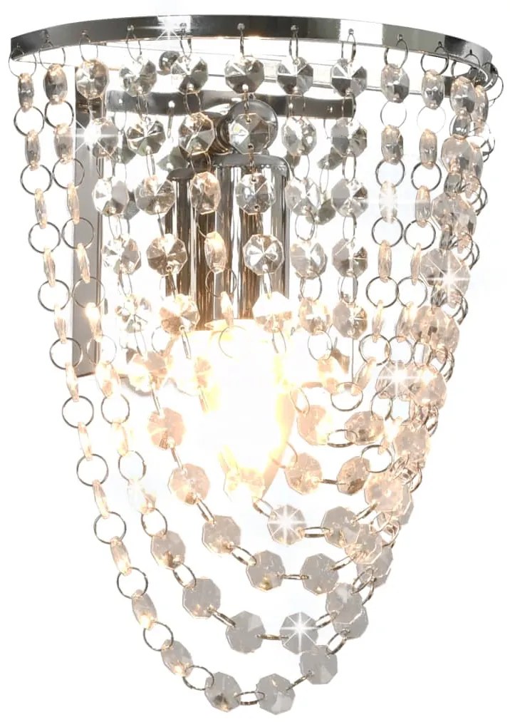 vidaXL Candeeiro de parede c/ contas cristal lâmpada E14 oval prateado