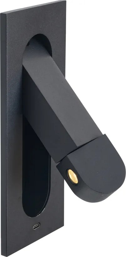 Conjunto de 2 candeeiros de parede modernos pretos com LED e porta USB-C - Hilton