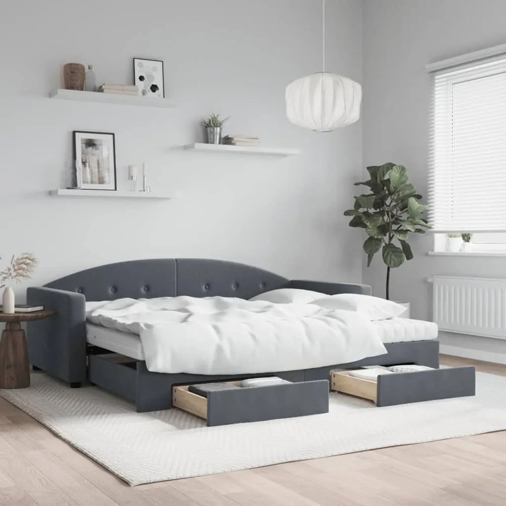 vidaXL Sofá-cama c/ gavetão e gavetas 90x200 cm veludo cinzento-escuro