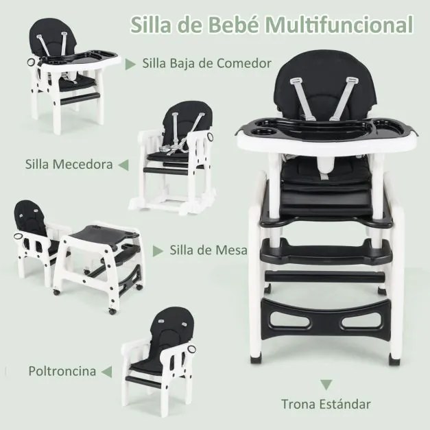 Cadeira alta 3 em 1 refeição bebés conversível em mesa e cadeira para crianças de 6 a 36 meses com bandeja removível, almofada, encosto com 3 níveis e