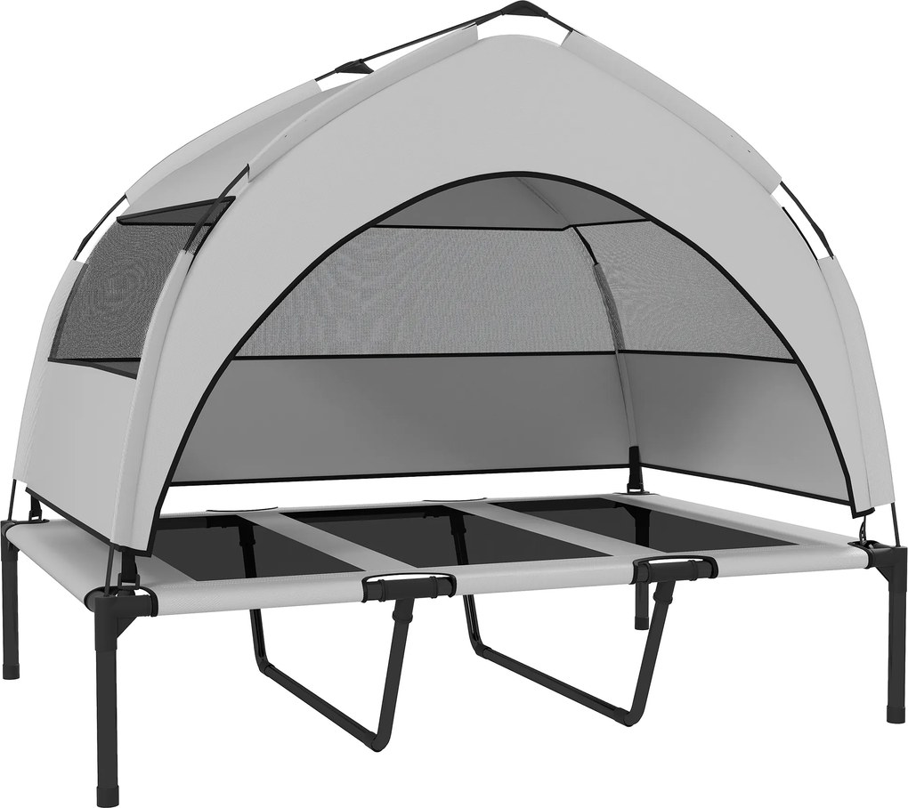 PawHut Cama para Cães com Cobertura em 3 Lados Removível, em Poliéster e Aço, 106x76x94 cm, Cinza Claro e Preto | Aosom Portugal