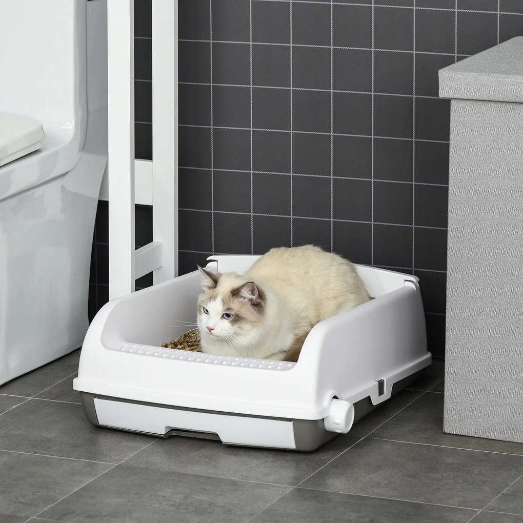PawHut Caixa de Areia para Gatos Caixa de Areia Aberta Semi-Automática