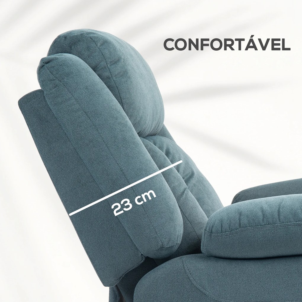 Poltrona Relax Reclinável Elétrica Elevatória com Porta USB Controlo Remoto Assento Amplo Apoio para os Pés Azul