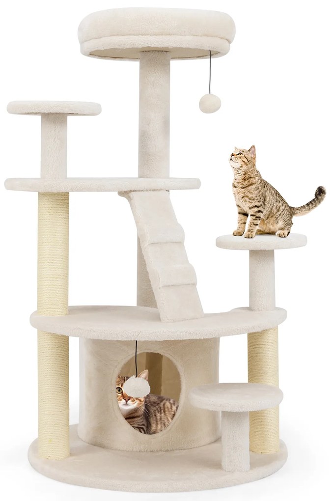 Arranhador para gatos com caverna, bola e escada bege