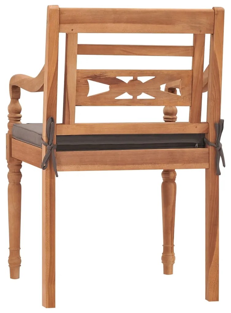 3pcs conj.jantar p/jardim c/almofadões cinza-escuro teca maciça