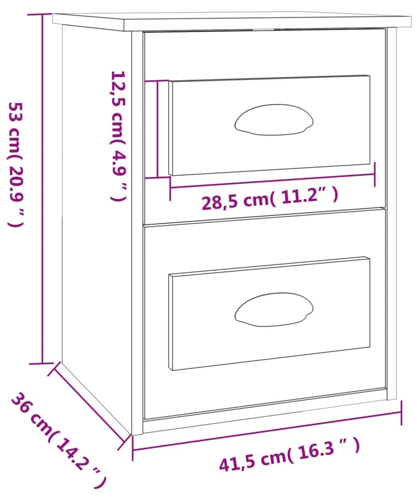 Mesa de Cabeceira de Parede Vinta Suspensa com 2 Gavetas - Cinzento So