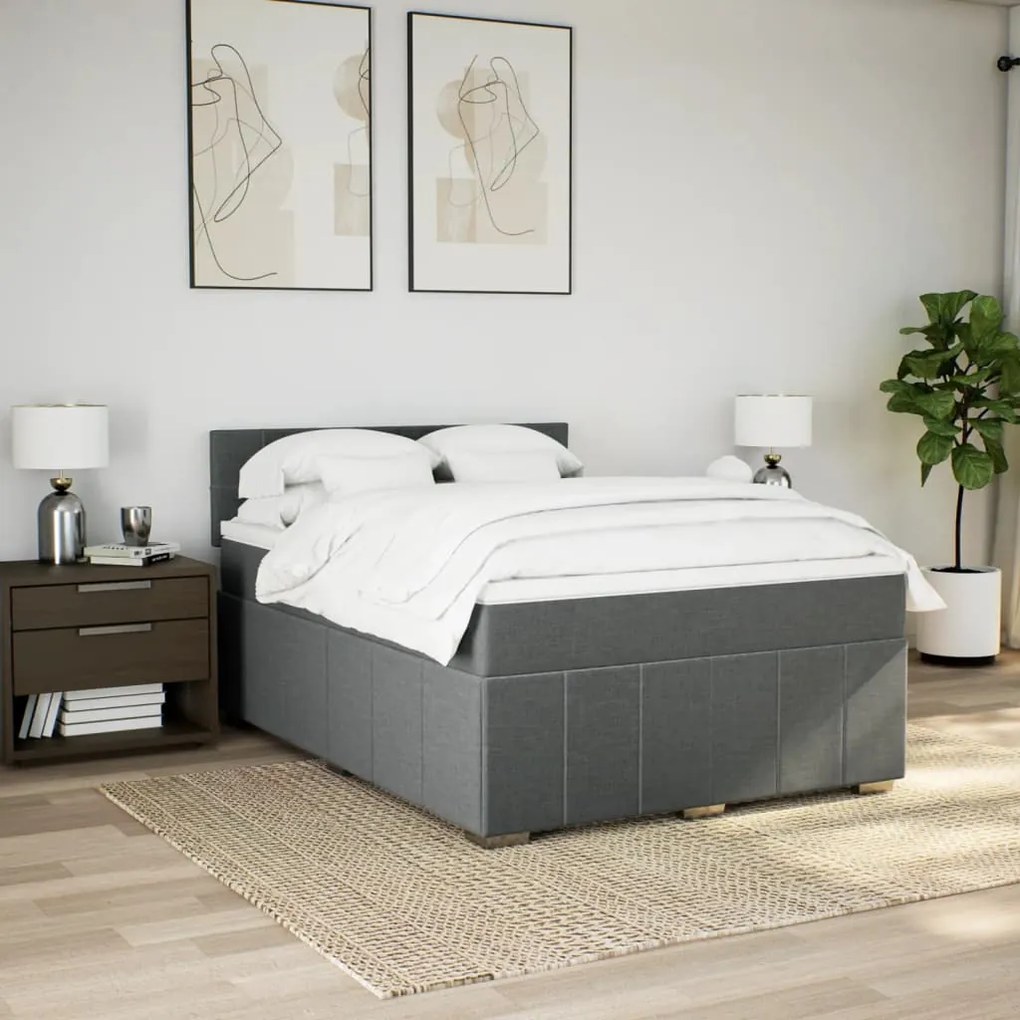 Cama com molas/colchão 140x200 cm tecido cinzento-escuro