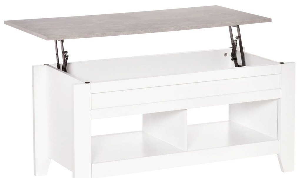 HOMCOM Mesa de Centro com Bancada Elevável Mesa de Centro com 2 Compartimentos Abertos Bancada de Imitação a Mármore Mesa Retangular para Sala de Estar 105x50x49cm Branco