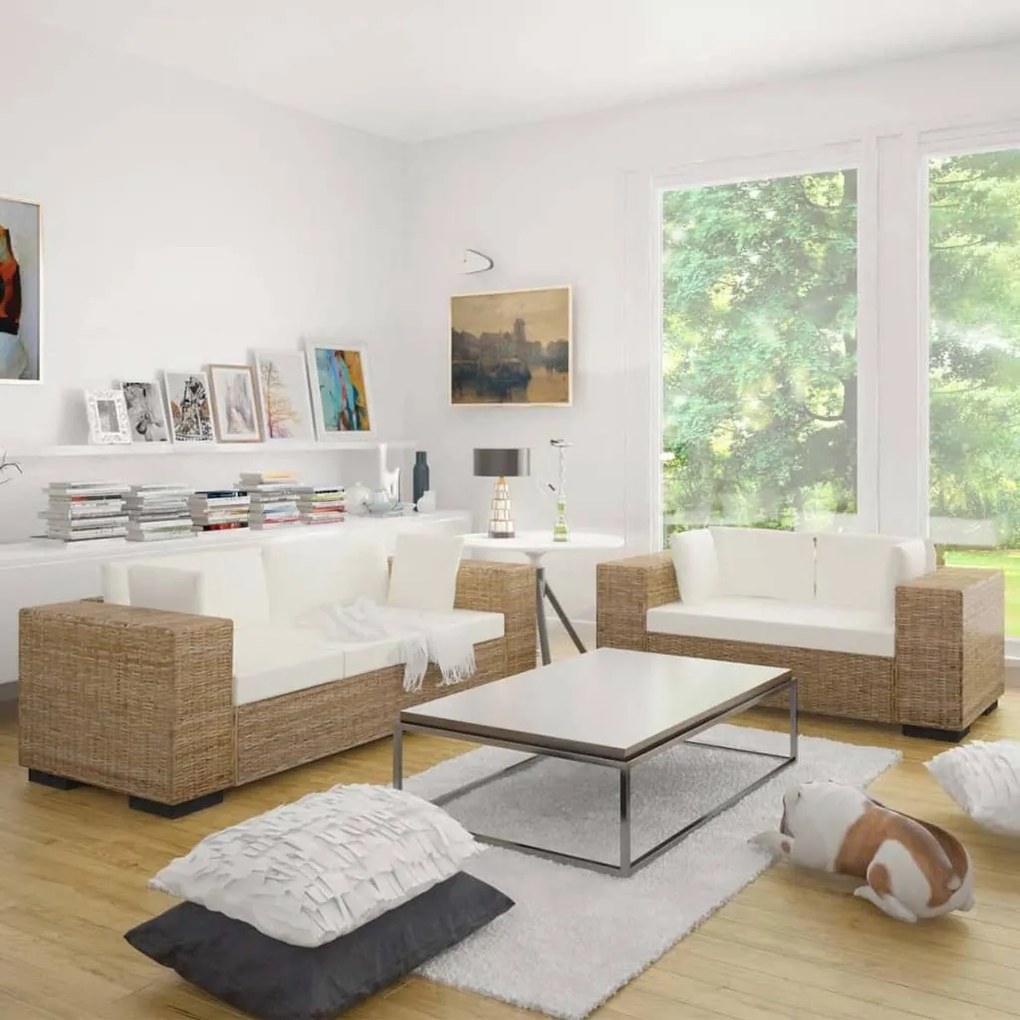 274359 vidaXL Conjunto sofás de 2 + 3 lugares, vime genuíno