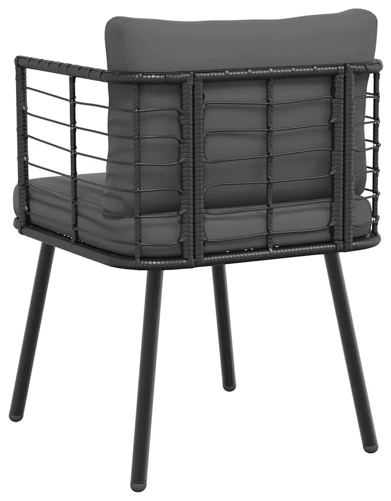 Cadeiras de jardim com almofadões 2 pcs vime PE preto