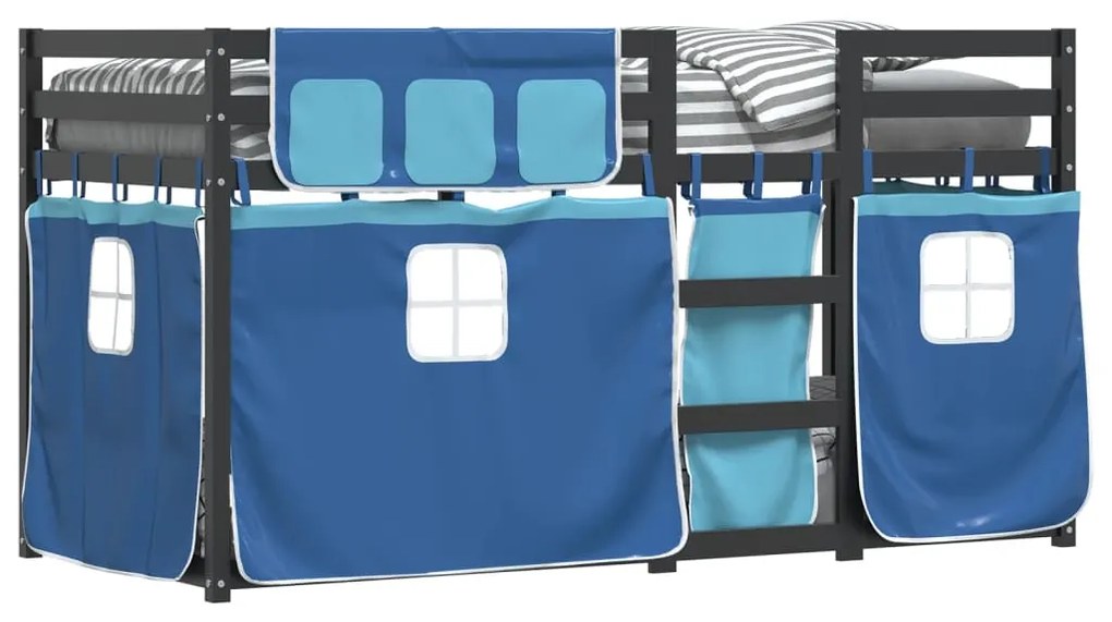 Beliche com cortinas 90x190 cm madeira de pinho maciça azul
