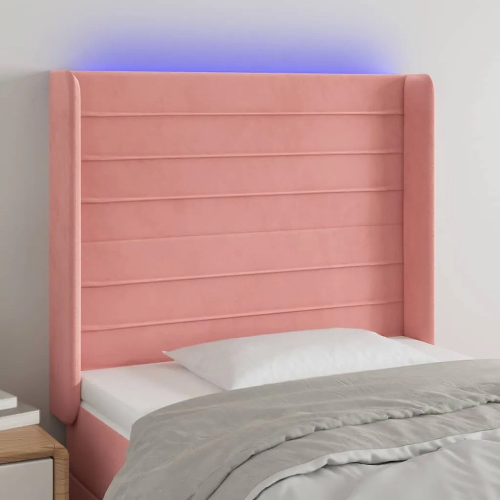 Cabeceira de cama c/ luzes LED veludo 83x16x118/128 cm rosa