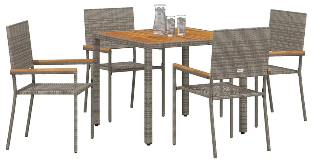 Conjunto de Jantar para Jardim vidaXL de 5 Peças Cinza Rattan Poliéste