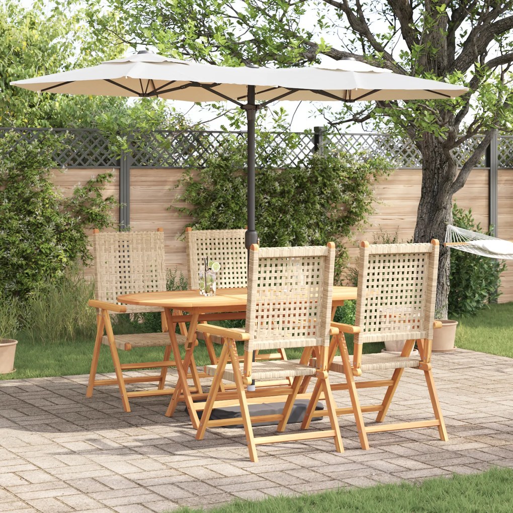 Conjunto de Jantar de Jardim 5 Peças vidaXL Bege Madeira Maciça de Acácia e Rattan Sintético