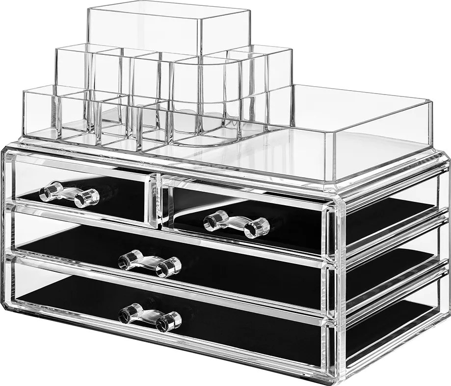 Organizador de cosméticos com 4 gavetas e 11 compartimentos 14 x 23,5 x 18,7 cm Transparente