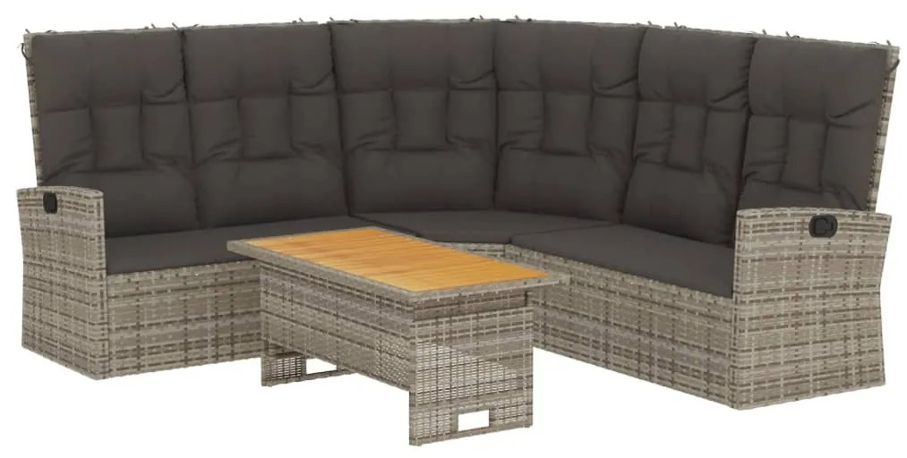 2 pcs conjunto lounge de jardim c/ almofadões vime PE cinzento