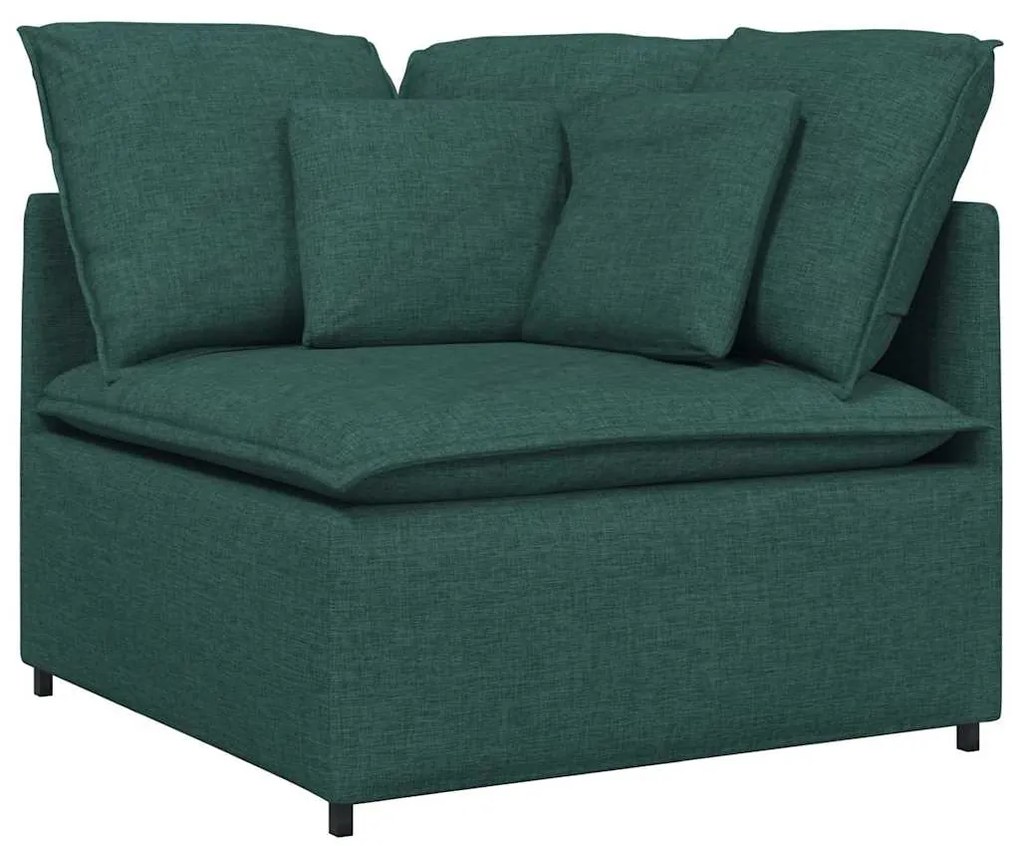 Sofá modular com pufes e almofadas tecido verde-escuro