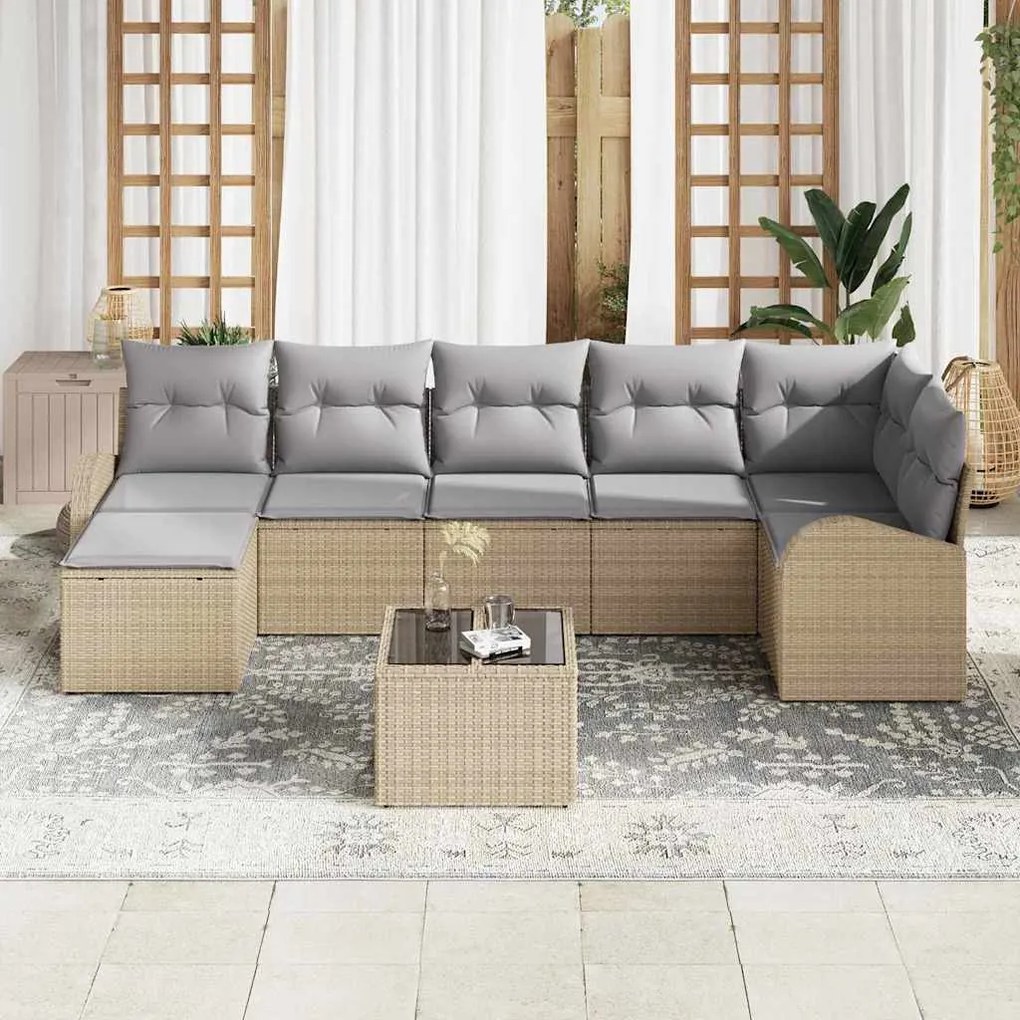 Conjunto de Sofá de Jardim 8 Peças com Almofadas Pretas de Rattan Sint
