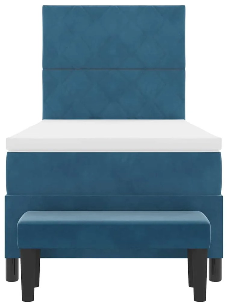 Cama Box Spring com Colchão &amp; Banco Azul Escuro 90x200 cm Veludo