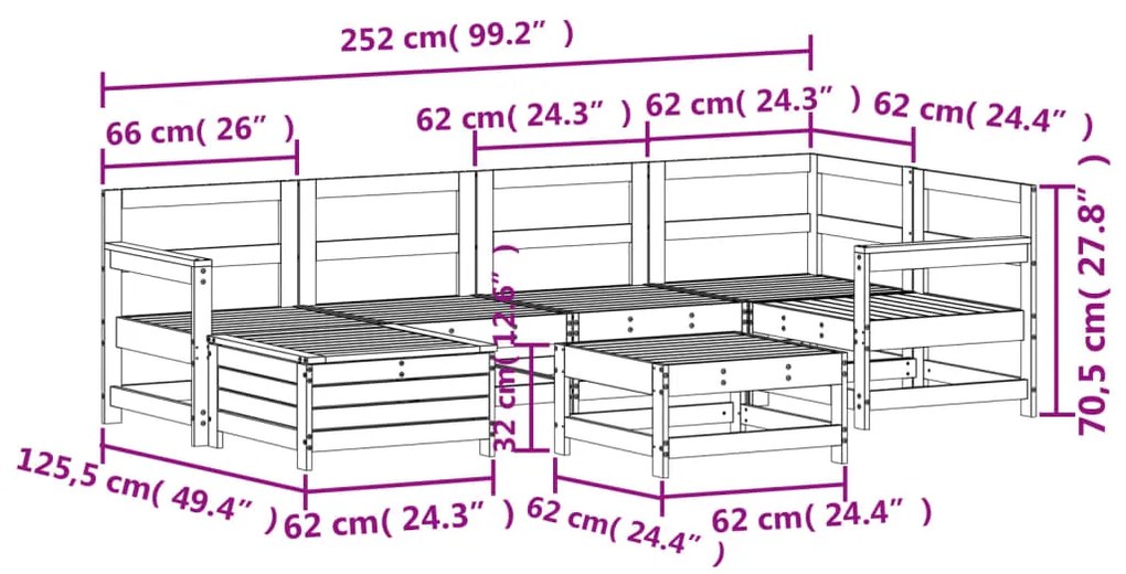 7 pcs conjunto de sofás para jardim pinho maciço branco