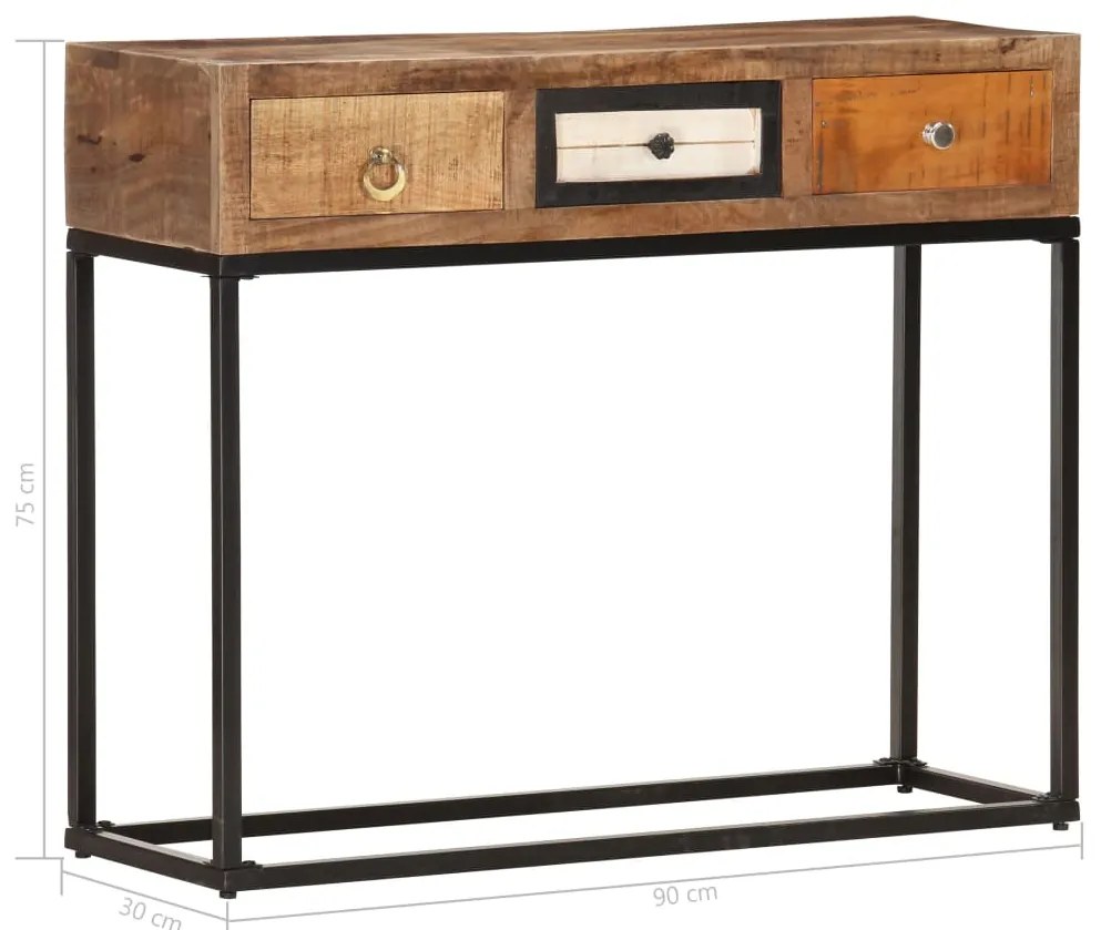 Mesa consola 90x30x75 cm madeira recuperada maciça dourado