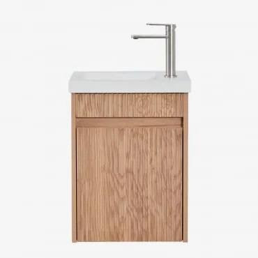 Conjunto De Móvel De Casa De Banho Suspenso Em Madeira Com Lavatório Integrado Narek Castanho Fresno & Sem Espelho & - Sklum