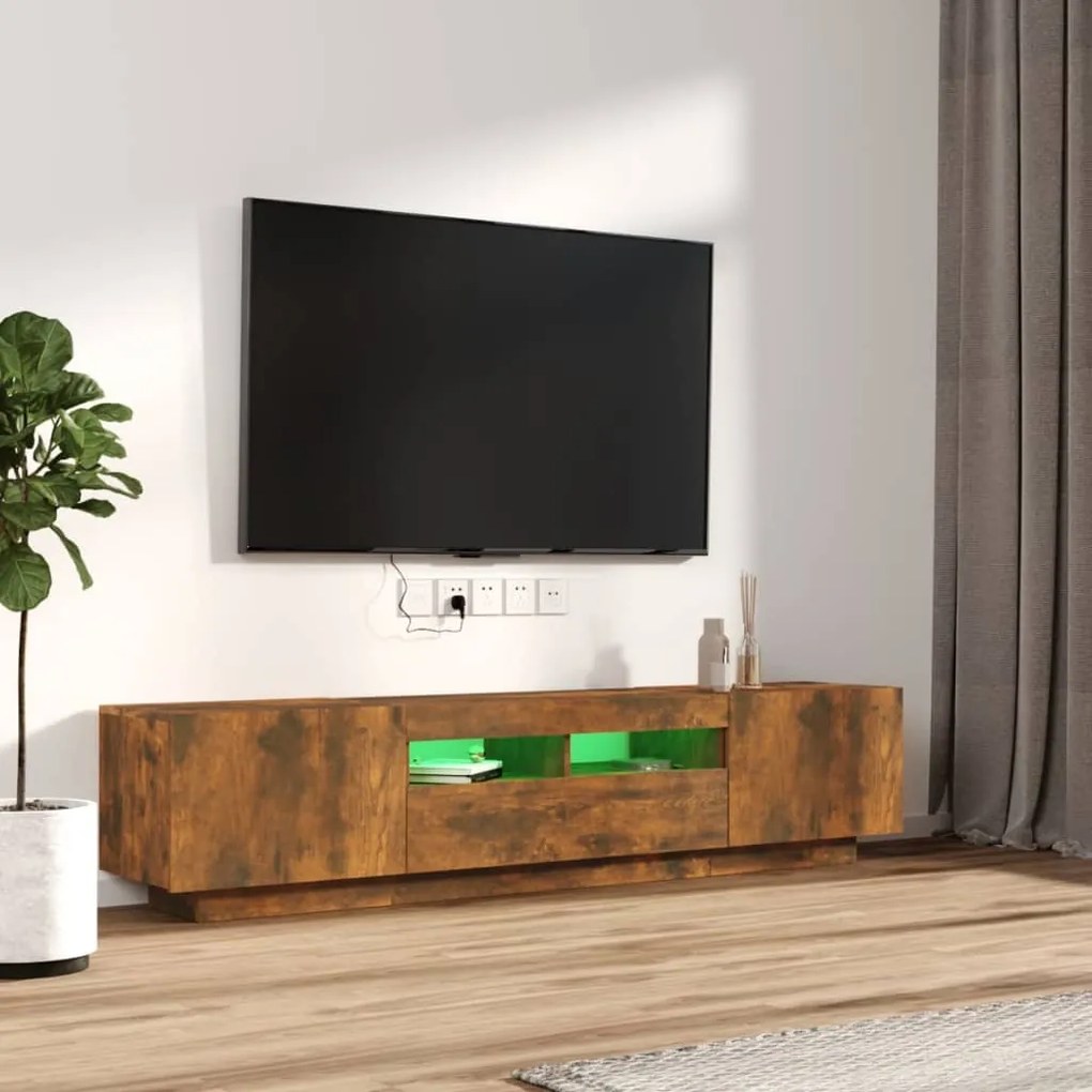 Móvel de TV Giancarlo com Luzes LED de 180cm - Madeira Rustica - Desig