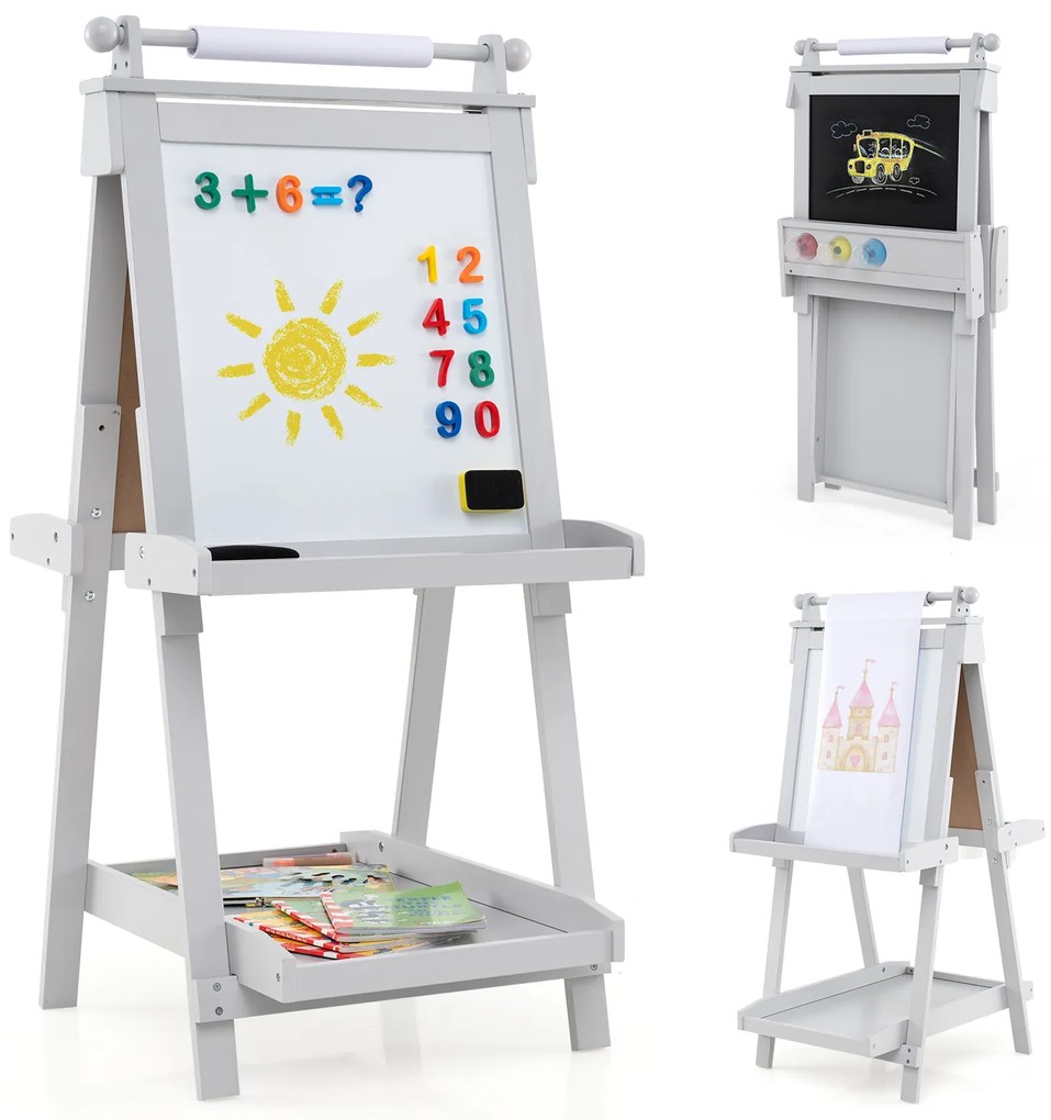 Cavalete de arte dobrável 3 em 1, dupla face, com quadro-negro e quadro branco - branco