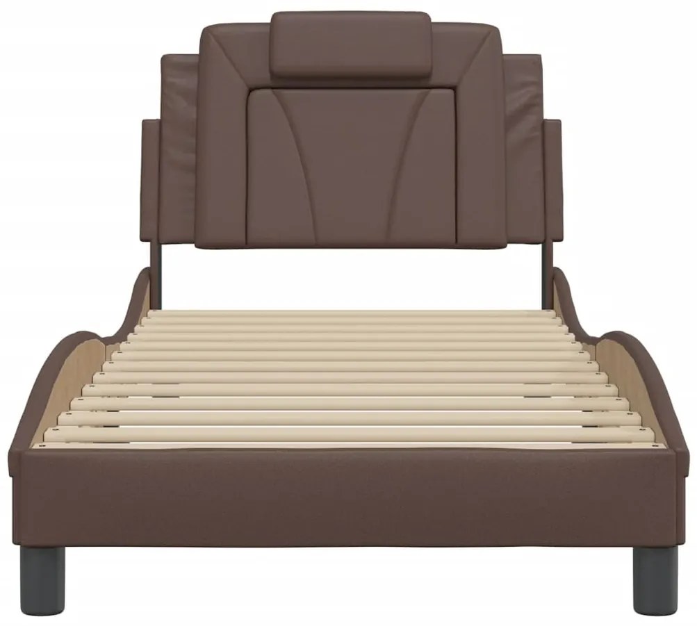 Estrutura cama c/ cabeceira 90x200 cm couro artificial castanho