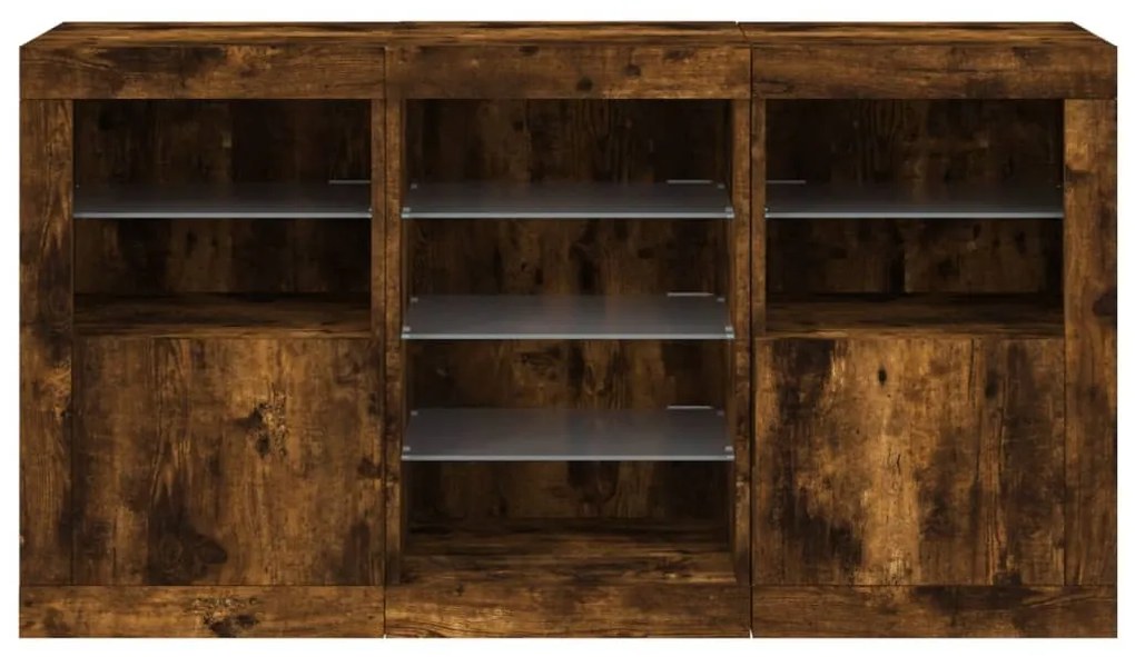 Aparador com luzes LED 123x37x67 cm carvalho fumado