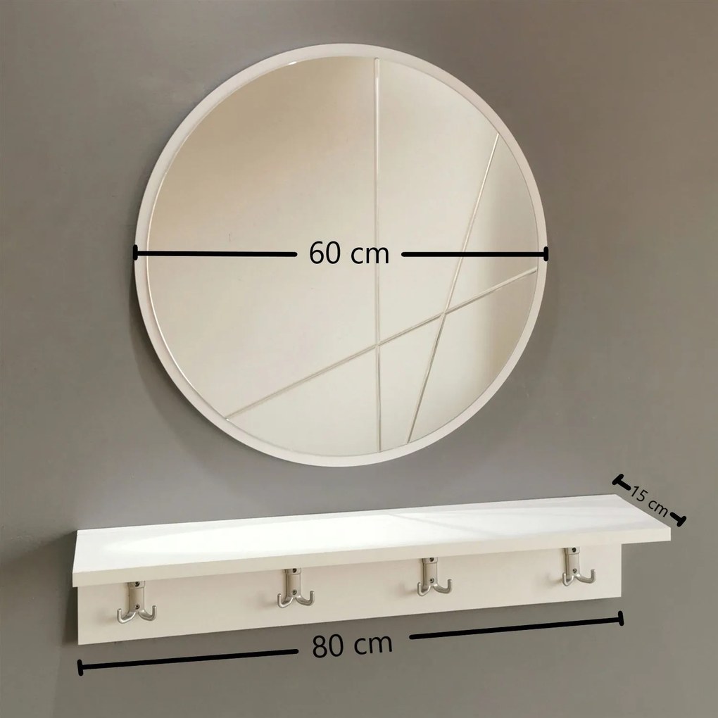 Hall Stand V103 – Branco – Prateleira: 80x15x15 cm, Espelho: 60x60 cm