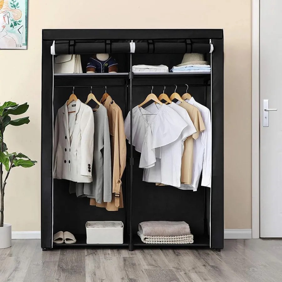 Armário para roupas com 2 varões para cabides 140 x 43 x 174 cm Preto