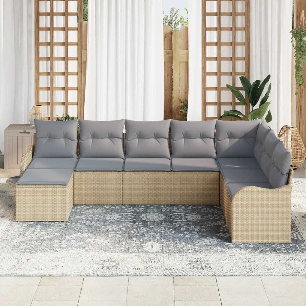Conjunto de Sofá de Jardim vidaXL 8 Peças com Almofadas Bege Ratan Pol
