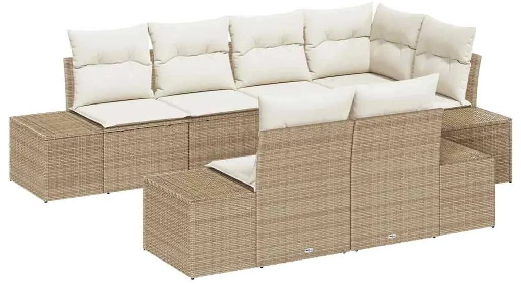 Conjunto de Sofás de Jardim de 7 Peças com Almofadas Beiges em Rattan