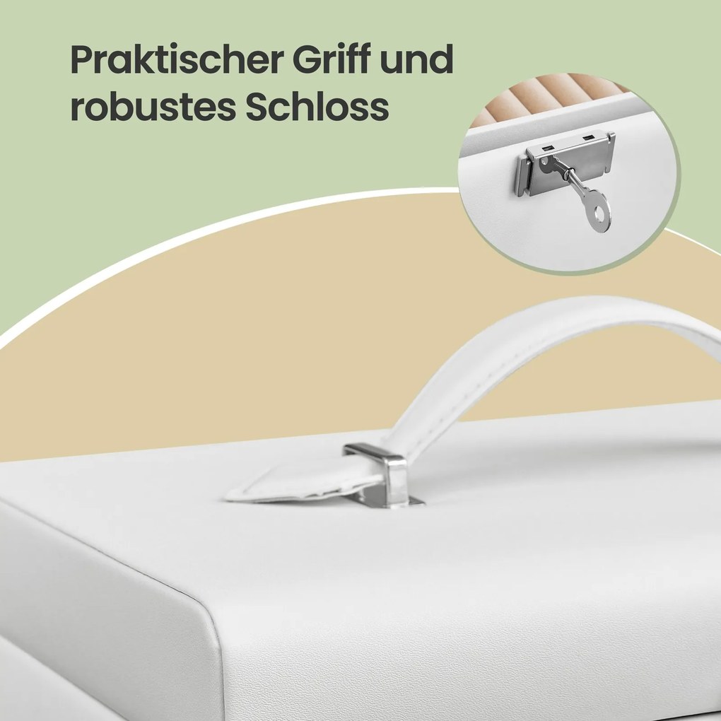 Caixa para joias com 2 gavetas 18,2 x 26 x 17,4 cm, porta-joias portátil, com fechadura Branco