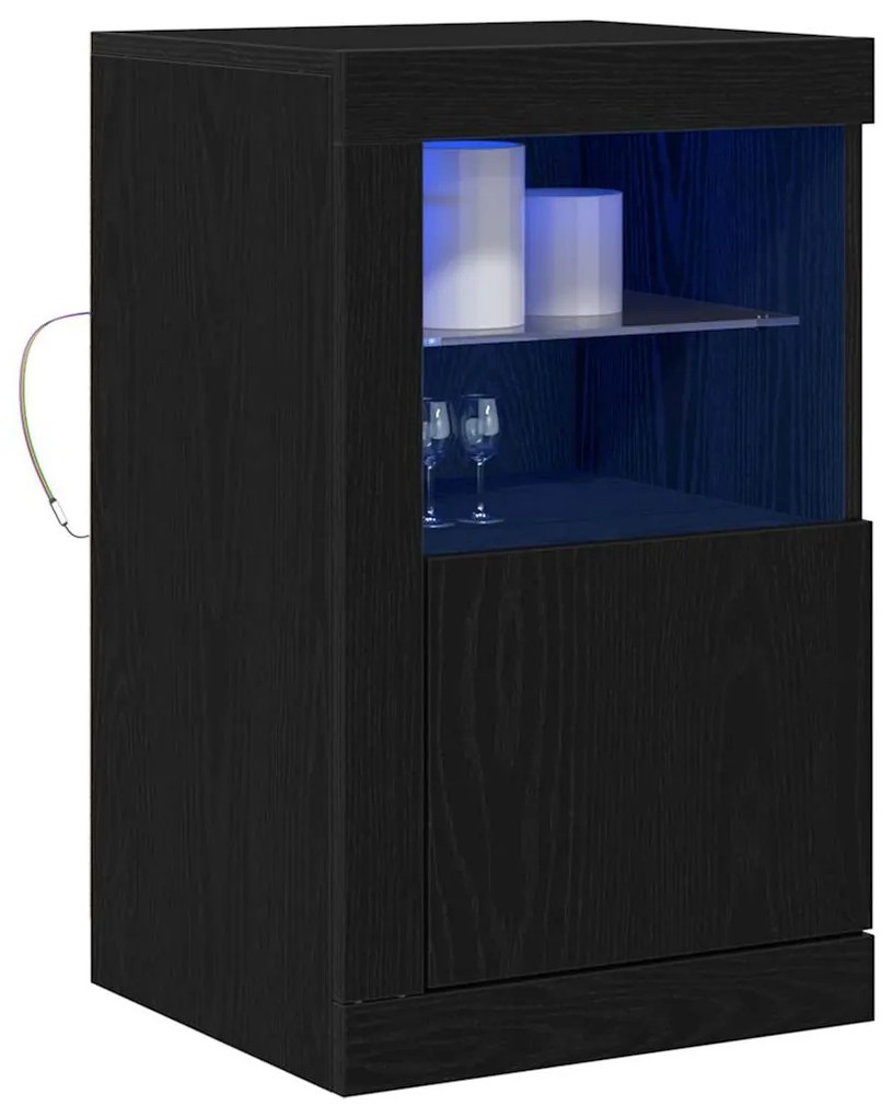 Armários Laterais com Luzes LED 2 pcs Carvalho Preto 41x37x67 cm