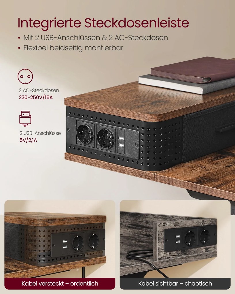 Secretária eléctrica regulável em altura 60 x 120 x (72-120) cm Castanho Vintage