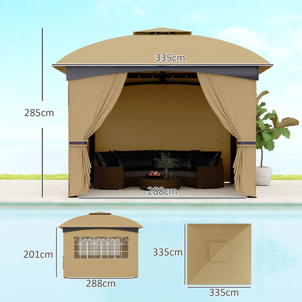 Tenda de Jardim 3,35x3,35 m Tenda de Exterior com Teto Duplo Paredes L