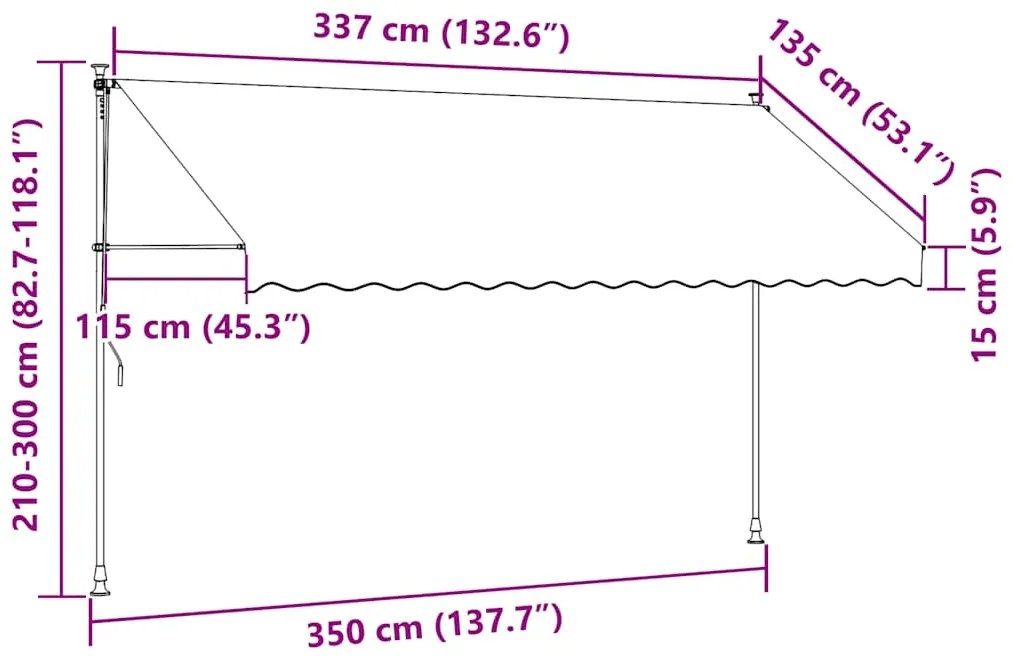 Toldo retrátil manual com LED 350 cm laranja e castanho