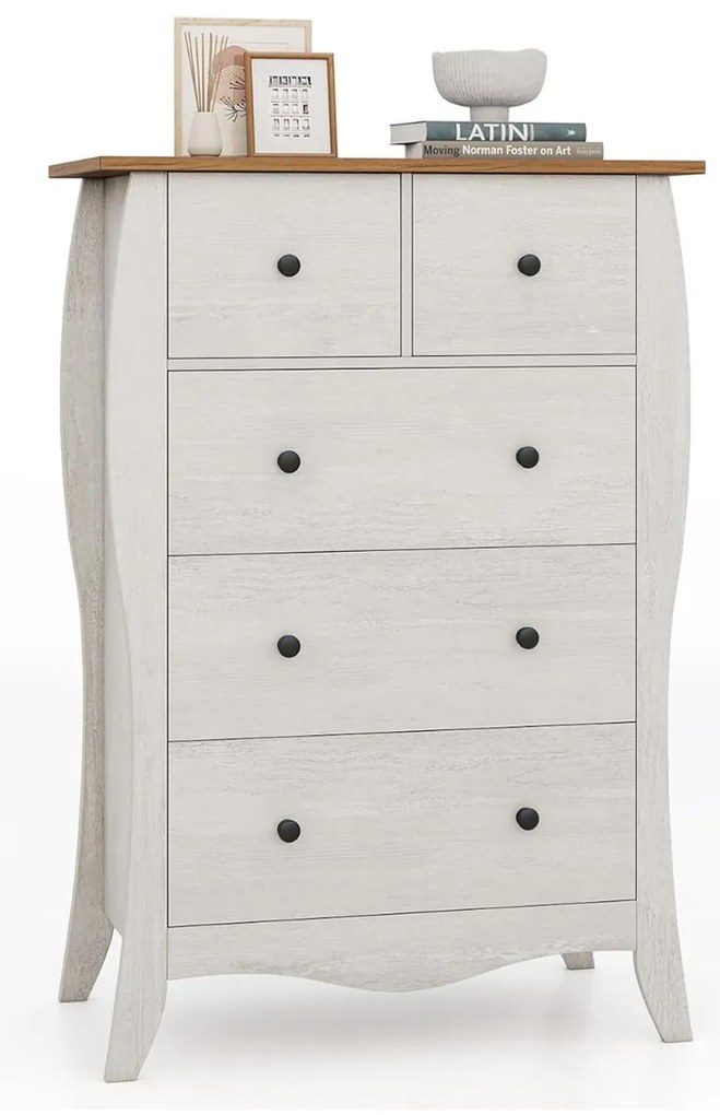 Cómoda 5 gavetas de tecido dobrável de quarto estilo campestre 67,5 x 38,5 x 97 Cinzento