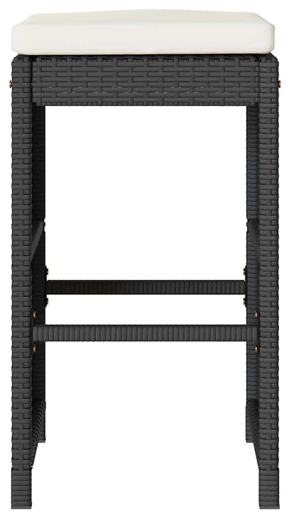 Bancos de bar com almofadões para jardim 2 pcs vime PE preto