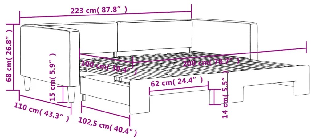 Sofá-cama com gavetão 100x200 cm tecido cor creme