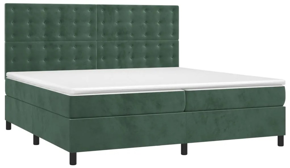 Cama com molas/colchão 200x200 cm veludo verde-escuro
