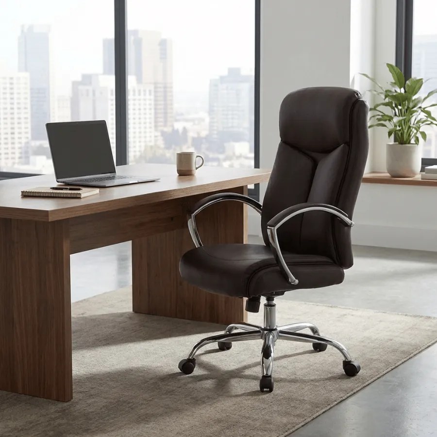 Cadeira de escritório XL Vaud Couro sintético Castanho