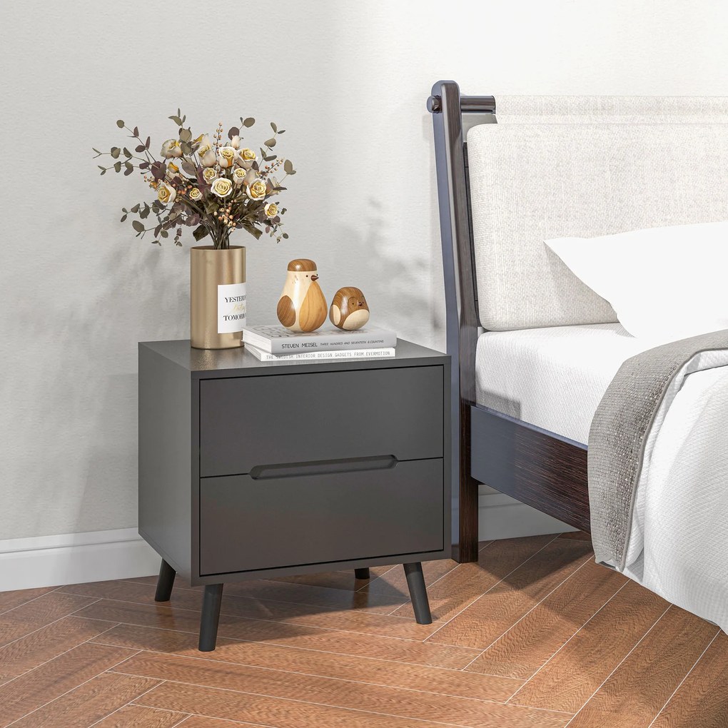 Mesa de cabeceira com 2 gavetas  50 x 40 x 50,5 cm, estilo moderno, para quarto ou sala preta